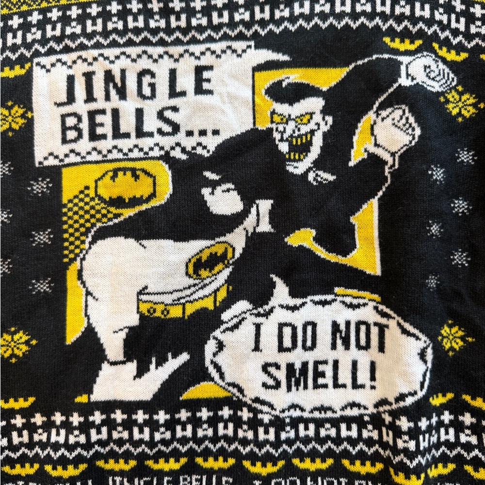 Festive Black and Yellow Batman Men's Crewneck Sweater - Picture 3 of 7